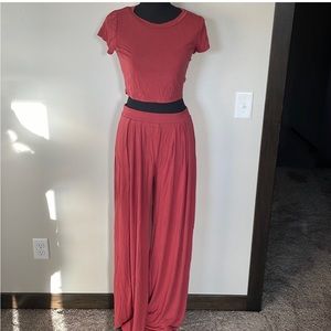 Women's Red Wide Leg Jumpsuit